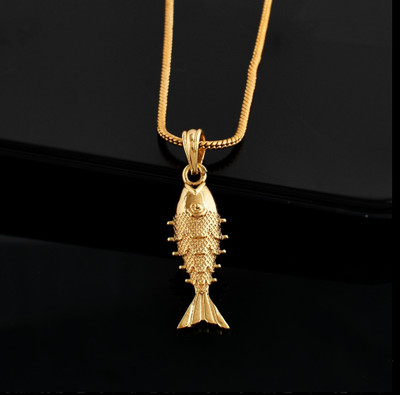 NAVYA ART chain locket for men ::fish chain for men::fish locket::fish locket chain Gold-plated Brass Pendant Set
