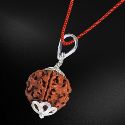 Fine Creation 6 Mukhi Nepali Rudraksha with Silver Pendant | Natural & Certified for Unisex Silver Wood Pendant