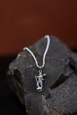 Diivine Hindu Hanumanji With Gada Silver Pendant Chain Silver Stainless Steel Pendant Set