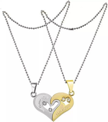 Whitechimes Couple Special Silver plated Dual Love Heart Pendant Chain for Girls & Boys Silver, Gold-plated Crystal Alloy, Brass, Copper, Metal Pendant