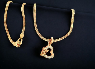 DIVS FASHION HEART SHAPED PENDANT WITH BUTTERFLY DESIGN WITH CHAIN Gold-plated Brass Pendant