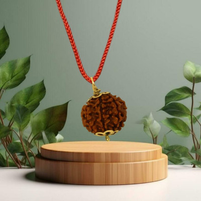 Fine Creation Lab Certified Natural 7 Mukhi Rudraksha Bead Nepali 7 Face Rudraksha Gold-plated Brass Pendant