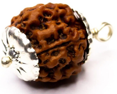 Kuttumb Gems & Jewels Nepali 4 Mukhi Rudraksha Original Four Face Rudraksha Metal Capped Wood Pendant