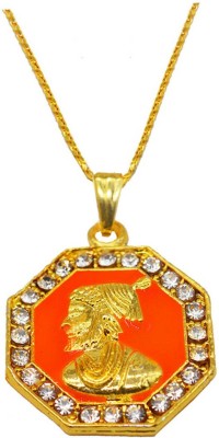 M Men Style Chhatrapati Shivaji Maharaj Rajmudra Shape Locket With Chain Gold-plated Cubic Zirconia Brass, Metal Pendant