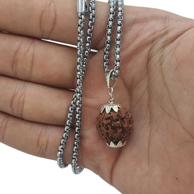 kripaurban Original 4 Mukhi Nepali Rudraksha Natural Four Face Rudraksh Metal Capped Silver Beads Brass, Wood Locket