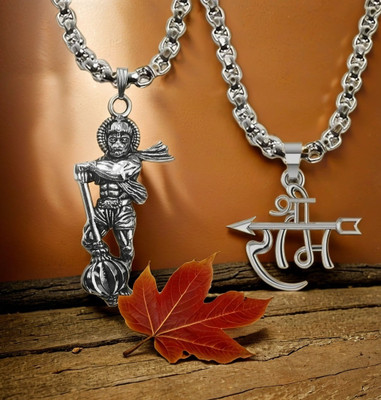 Utkarsh Combo Bajrangbali Hanuman Ji & Jai Shri Ram Arrow/Teer Locket Pendant Necklace Silver Stainless Steel Pendant Set