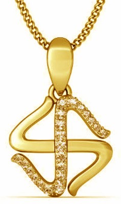 ROMANCHY Pure 92.5 Sterling Silver Divine Swastik Pendant for Boys Girls, Men & Women Gold-plated Cubic Zirconia Stone Pendant