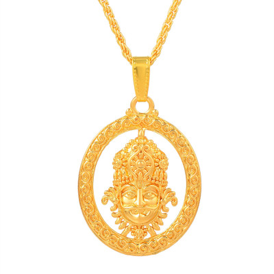 morir Gold Plated Big and Bold Oval Shape Lord Khatu Shyam Ji Pendant Necklace Gold-plated Brass Pendant