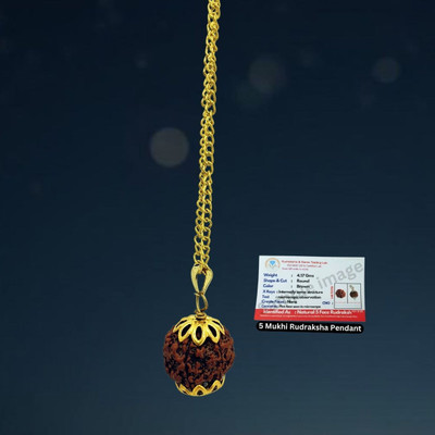 Madhavi Jewellery 5 Mukhi Nepali Rudraksha Five Face Rudraksh With Original Quality Gold-plated Beads Brass, Wood Locket Set