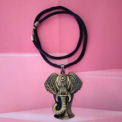 M Men Style Textured Elephant Head Ganesha Statue Pendant Necklace Rhodium Zinc, Metal Pendant