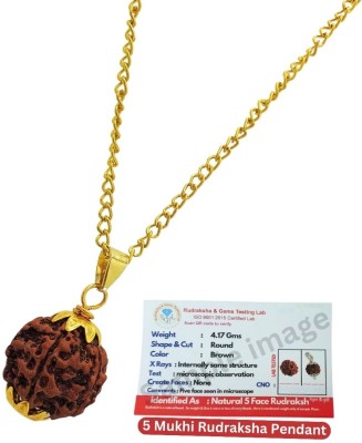 Banke Collection 5 Mukhi Rudraksha HRC Lab Certified Gold-plated Beads Brass, Wood Pendant