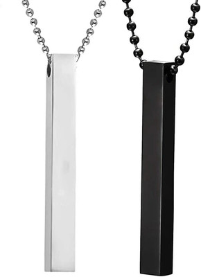 Vichardhara Men's Jewellery 3D Cuboid Bar Stainless Steel Silver Black Locket (Pack-2) Alloy Locket Set