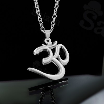 Saizen Silver plated OM pendant locket with chain Rhodium Stainless Steel Pendant