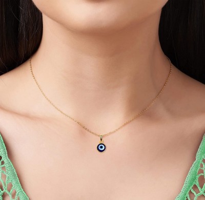 Uniqon Round Blue Evil Eye Moti/Stone Nazar Suraksha Kavach Pendant Locket Necklace Gold-plated Stainless Steel Pendant Set