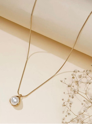 WAMIQA Anti-Tarnish Gold Plated Pearl Pendant Necklace with Sleek Snake Chain Gold-plated Stainless Steel, Brass Pendant Set