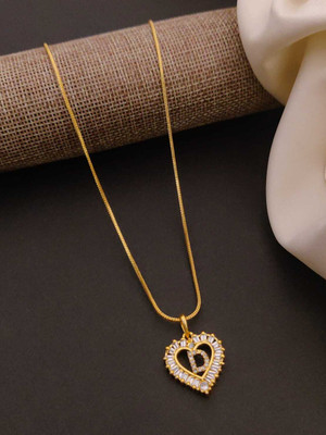 SOLIBELLE D letter alphabet Pendant 18 Inch Mangalsutra with Gold Plated Mangalsutra Gold-plated Cubic Zirconia Alloy Pendant Set