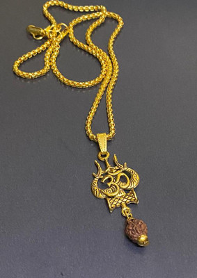 pompeo Shiv Trishul Rudraksh Pendent With Golden Snake Chainn Stainless Steel Locket Set