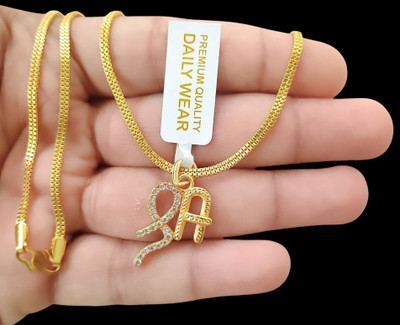 DIVS FASHION Shree with diamonds pendant with gold plated chain Gold-plated Brass Pendant