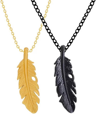 BigWheels Pack Of 2 CMB8073-04 Leaf Plume Feather/Pankh Tail Locket Pendant Necklace Chain Stainless Steel