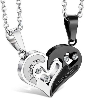 kripalu I Love You Heart Locket With Chain for Boyfriend And Girlfriend. Silver Alloy Pendant Set