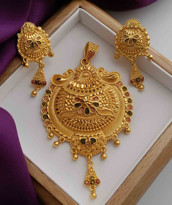 MoonoreJewells Gold-plated Agate Brass Pendant Set
