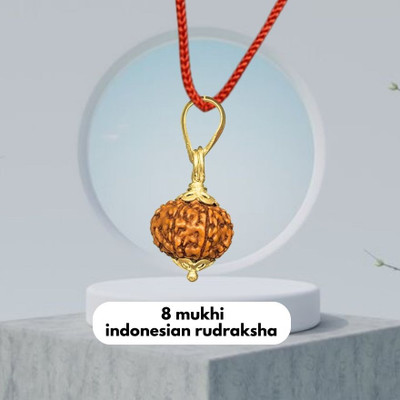 Fine Creation Purest Original Natural 8 Mukhi/Eight Faced indonesian Rudraksha Pendant Gold-plated Plated Brass Necklace Set