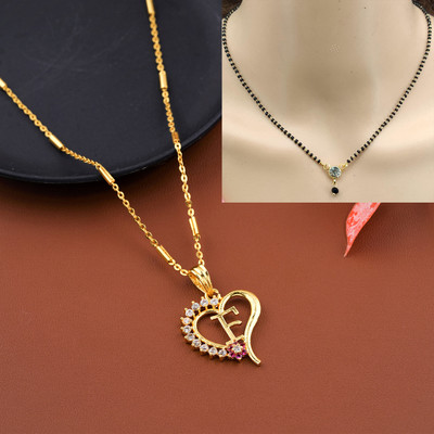 CLONEO F name alphabet Letter Pendant chain with Diamond Mangalsutra COMBO Gold-plated Alloy