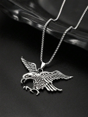 JS Enterprises Eagle Locket for Men & Women Pendant, Biker/Partywear/Dailywear Locket Silver Stainless Steel Pendant