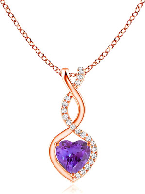 GEMSLAY Heart Pendant Necklace with Purple Amethyst CZ in Twisted Infinity Frame Rhodium Cubic Zirconia Brass Pendant