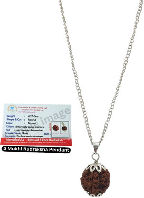 BHAKTI Kripalu Store 5 Mukhi Rudraksha Nepal Original five Face Rudraksha Metal Capped Silver Beads Brass, Wood Pendant Set