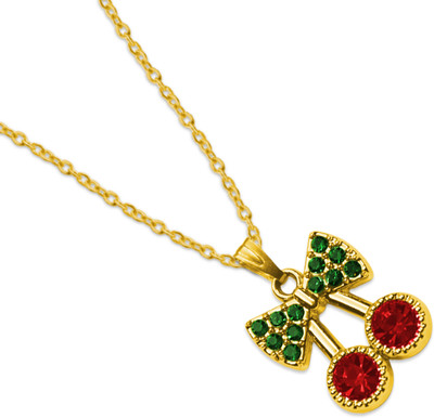 De-Ultimate Elegant Anti-Tarnish Gold Toned Red Cherry Shape Bow Charm Design Ad Locket Gold-plated Cubic Zirconia Stainless Steel Pendant