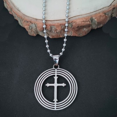 Sullery Religious Wire Frame Round Shape Jesus Christ Christain Cross Pendant Sterling Silver Stainless Steel Pendant