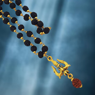 Banke Collection Shiv shakti rudraksha mala with trishul locket Gold-plated Beads Brass, Wood Pendant Set