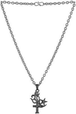 memoir Secular India Oxidised Locket Cubic Zirconia Steel Pendant