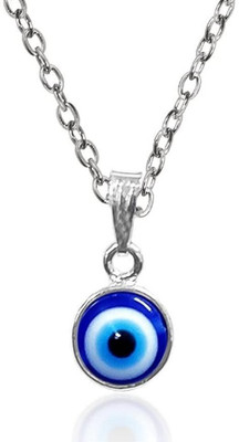 Whitechimes Round Blue Evil Eye Moti/Stone Nazar Suraksha Kavach Pendant Necklace Locket Silver Stainless Steel Pendant Set