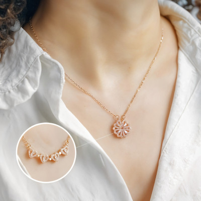 RAPPERSSHOP Magnetic Diamond Love Clover & Heart Pendant Gold-plated Cubic Zirconia Stainless Steel Pendant Set
