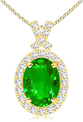 GEMSLAY Oval Green CZ Halo Pendant Necklace with Gold-Plated Link Chain Gold-plated Cubic Zirconia Brass Pendant
