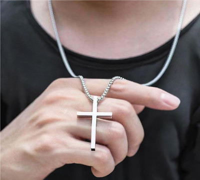 FASHOW Christian Jesus Cross Pendant with Chain for Men/Boy Titanium Stainless Steel Pendant