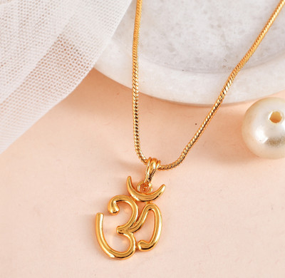 NAVYA ART JPR 24kt Gold-Plated brass Om Symbol Pendant Set Necklace with Snake Gold Chain Gold-plated Brass Locket Set