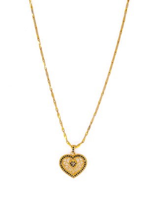 GoldCash GOLDCASH Gemstone Studded Heart Pendant with Chain Gold-plated Crystal Brass Pendant Set