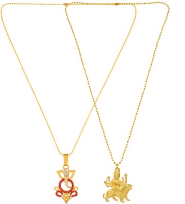 BRBRIK Gold Plated CZ Combo Lord Ganesha with Sherawali mata Pendant Locket Men Gold-plated Cubic Zirconia Brass Pendant
