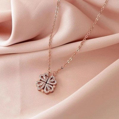 JRISSY Rosegold-plated Two In One Magnetic Hearts Clover Pendant Necklace Crystal Gold-plated Plated Alloy Necklace