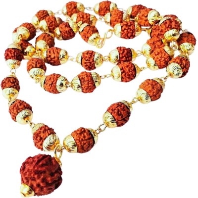 Bharat Collection Rudraksha Mala with Golden Cap for Unisex Gold-plated Beads Brass, Alloy Locket