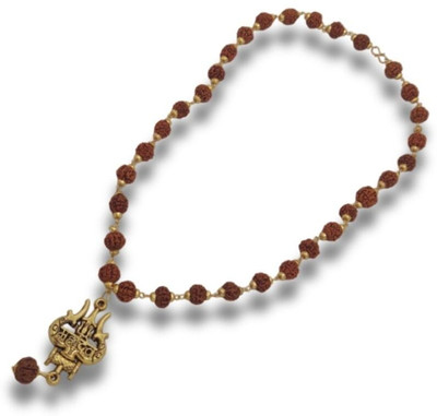 HAPPY CREATION Most Beautiful God Sri Shiv Trishul OM Dotted Locket Pendant With Mala Gold-plated Brass Locket