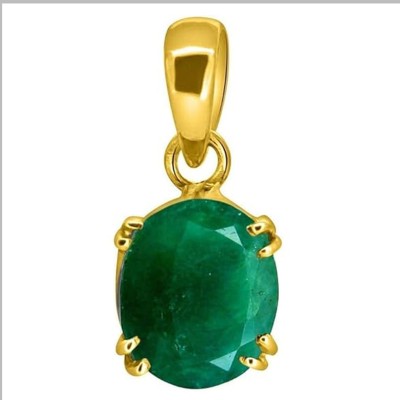 barmunda gems 6.25 Ratti Created Emerald Gemstone Panna Pendant Locket for Men and Women Emerald Brass