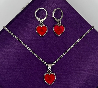 MAYA IMPEX Fancy heart chain pendal set Silver Crystal Alloy Pendant Set