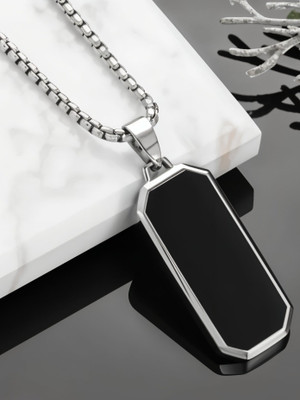 KURMASHOP Stainless Steel Hexagon Shape Pendant with Box Chain Sterling Silver, Rhodium Stainless Steel Pendant Set