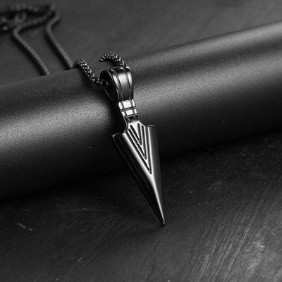 ringzinnie Men's Stainless Steel Pendant Necklace Black Arrowhead & Silver Sterling Silver Stainless Steel Pendant