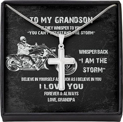 Rakva Gift Grandson To Grandson Chopper Storm Believe Men, Last Minutes Gift Cubic Zirconia Sterling Silver Pendant Set