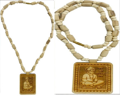 Green Spiritual Shri Bageshwar Dham Tulsi Kanthi Mala with Tulsi Hanuman ji Locket Combo Wood Pendant